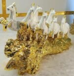 Decorative White 7 Horses Figurine with Gold Base, Luxury Home Decor Statue