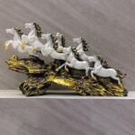 Resin 7 Running Horse Statue ( White ,Gold )