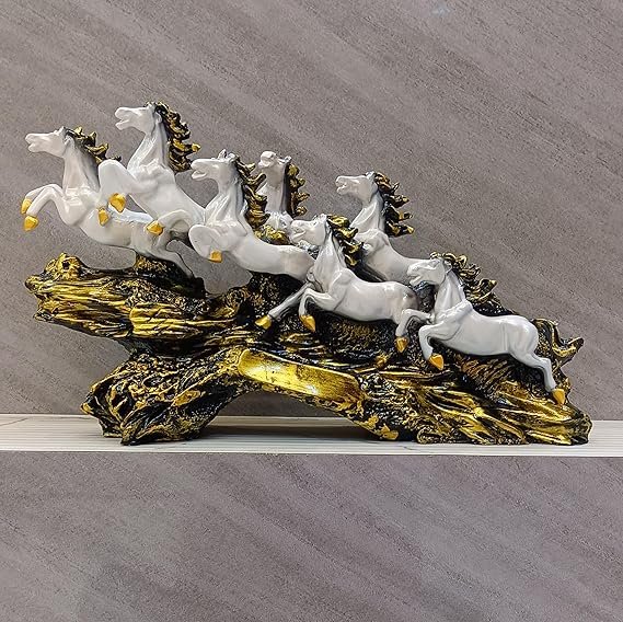 91Nhgwt8WTL._SX569_ Resin 7 Running Horse Statue ( White ,Gold ) - Image 1