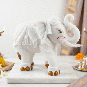 White Elephant Statue Trunk Up Housewarming & Diwali Gift (8 x 10.5 inch)