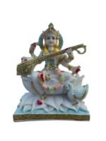 Goddess Saraswati Idol – 12-Inch Cultured Marble Figure for Wisdom and Education