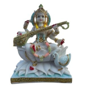 Goddess Saraswati Idol – 12-Inch Cultured Marble Figure for Wisdom and Education
